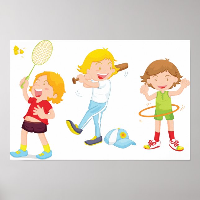 Kinder, die Sportposter spielen Poster (Vorne)