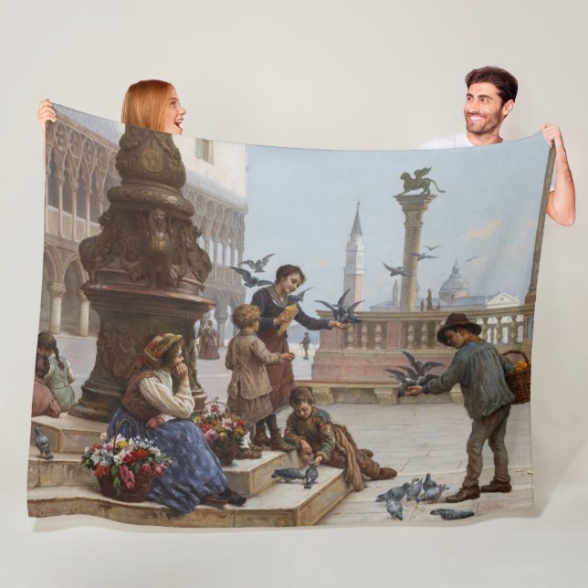 Kinder, die Tauben in Venedig Gefüttert haben (von Fleecedecke (Beispiel)
