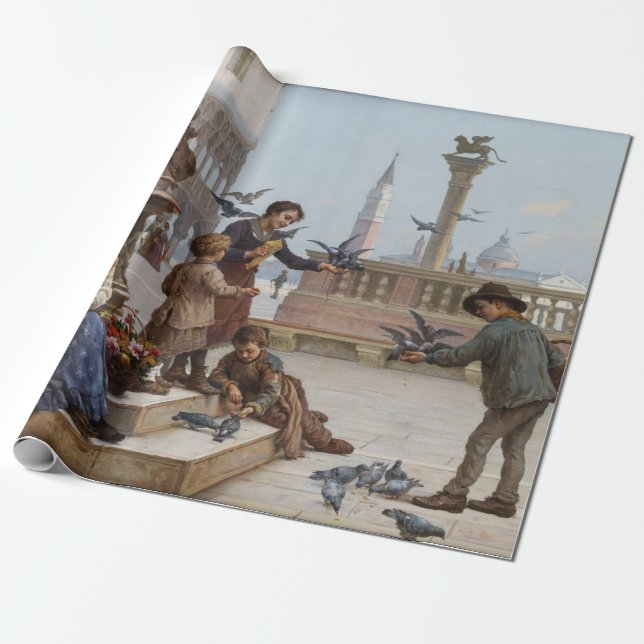 Kinder, die Tauben in Venedig Gefüttert haben (von Geschenkpapier (Ungerollt)