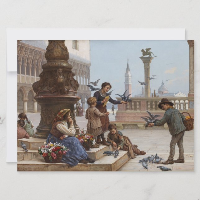 Kinder, die Tauben in Venedig Gefüttert haben (von Karte (Vorderseite)