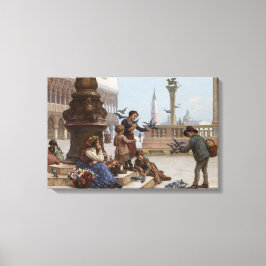 Kinder, die Tauben in Venedig Gefüttert haben (von Leinwanddruck