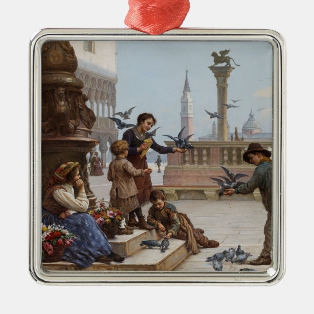 Kinder, die Tauben in Venedig Gefüttert haben (von Ornament Aus Metall (Vorne)