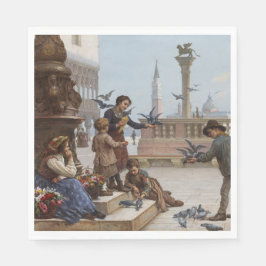 Kinder, die Tauben in Venedig Gefüttert haben (von Serviette