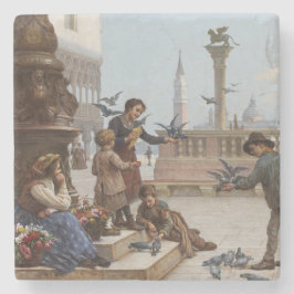 Kinder, die Tauben in Venedig Gefüttert haben (von Steinuntersetzer