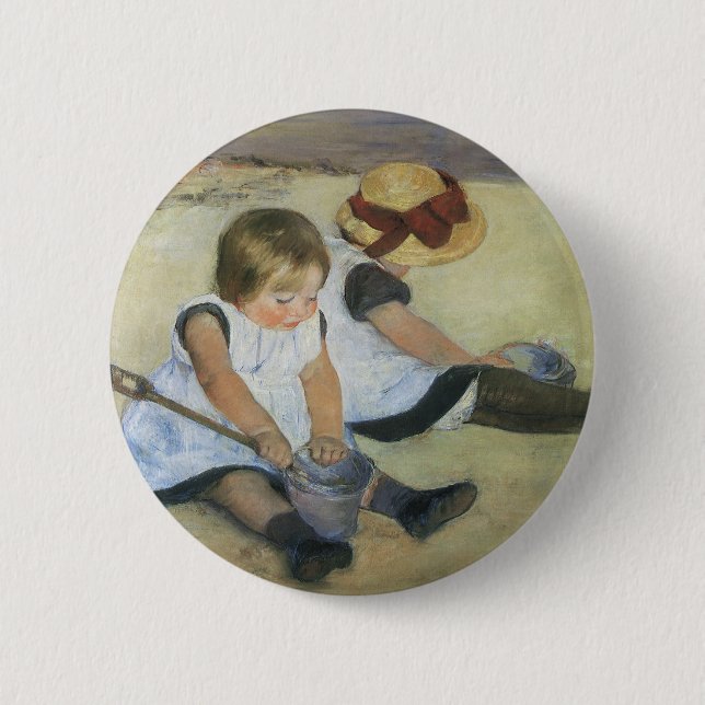 Kinder, die von Mary Cassatt am Strand spielen Button (Vorderseite)