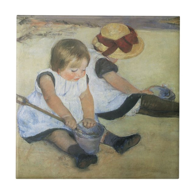Kinder, die von Mary Cassatt am Strand spielen Fliese (Vorderseite)