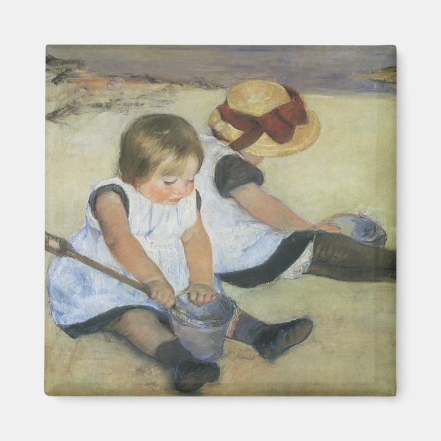Kinder, die von Mary Cassatt am Strand spielen Magnet (Vorne)