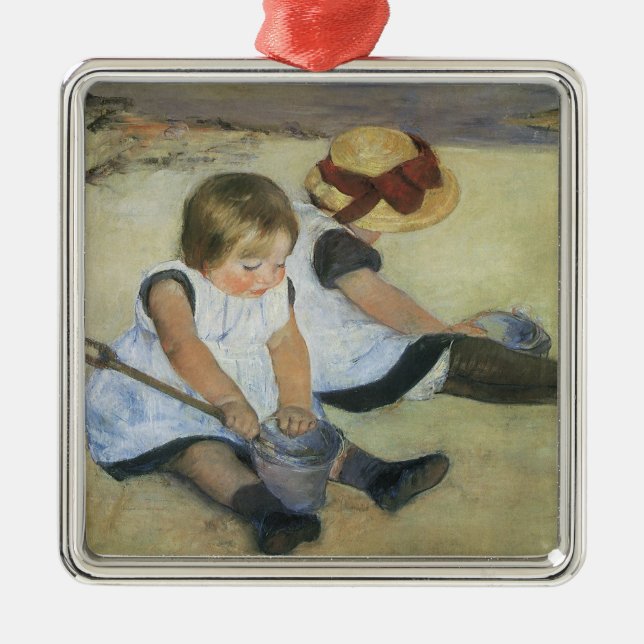Kinder, die von Mary Cassatt am Strand spielen Ornament Aus Metall (Vorne)