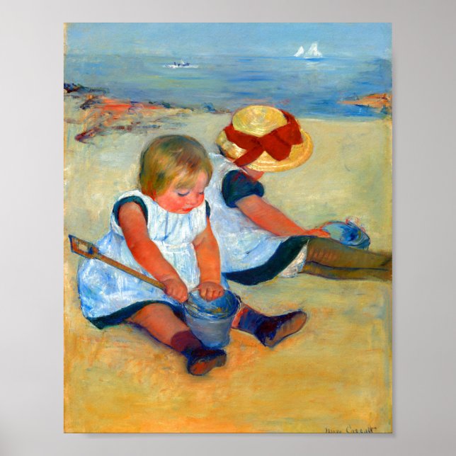 Kinder, die von Mary Cassatt am Strand spielen Poster (Vorne)