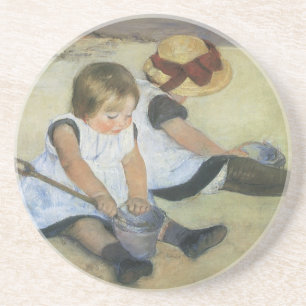 Kinder, die von Mary Cassatt am Strand spielen Sandstein Untersetzer