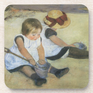 Kinder, die von Mary Cassatt am Strand spielen Untersetzer
