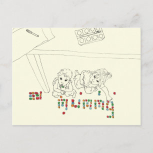 Kinder Die von oben Zeichnend Mummy Brick Line Postkarte
