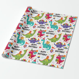 Kinder Dino gefeierter Geburtstag  Geschenkpapier