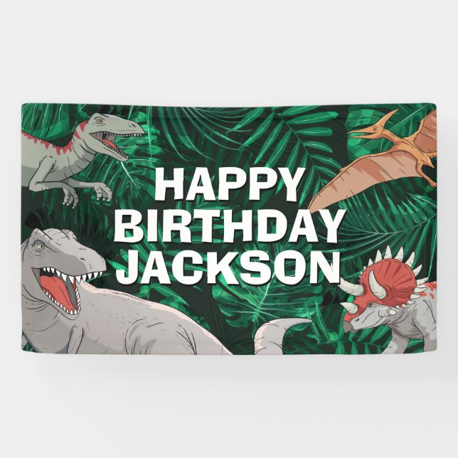 Kinder Dino Jurassic Trex Boy Dinosaur Geburtstag Banner (Horizontal)