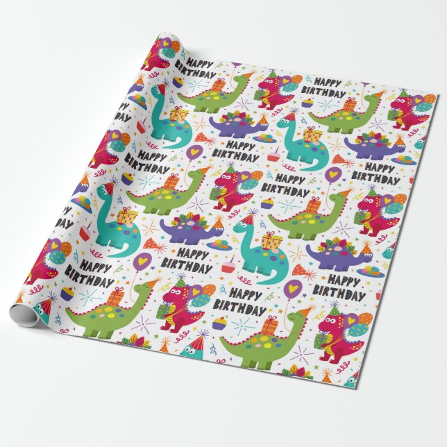 Kinder Dino zum Geburtstag Geschenkpapier (Ungerollt)