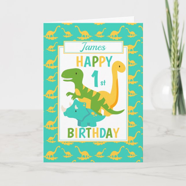 Kinder Dinosaur 1. Geburtstag Blau Karte (Vorderseite)