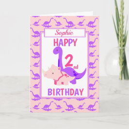 Kinder Dinosaurier 2. Geburtstag Pink Karte