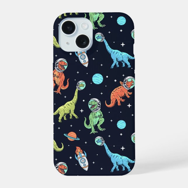 Kinder-Dinosaurier-Astronauten-Muster iPhone 15 Hülle (Rückseite)
