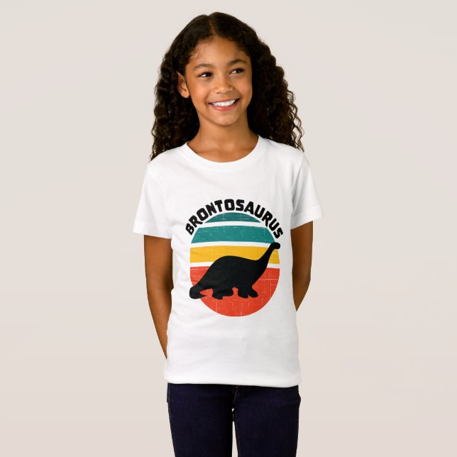 Kinder Dinosaurier Brontosaurus Retro Sunset gestö T-Shirt (Vorne ganz)