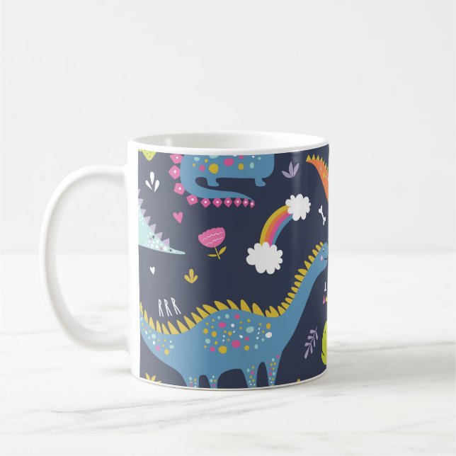 Kinder Dinosaurier: Farbenfrohe Vintage Muster Kaffeetasse (Links)