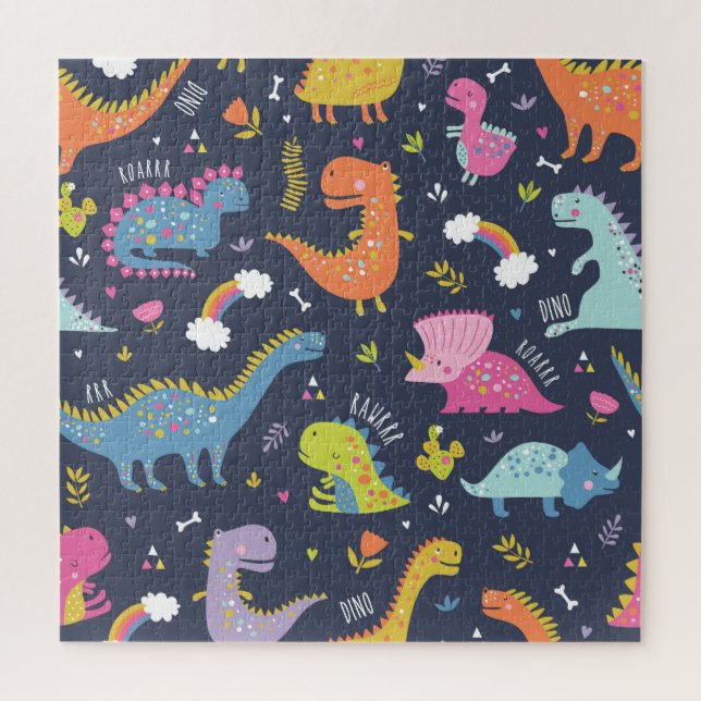 Kinder Dinosaurier: Farbenfrohe Vintage Muster Puzzle (Vertikal)