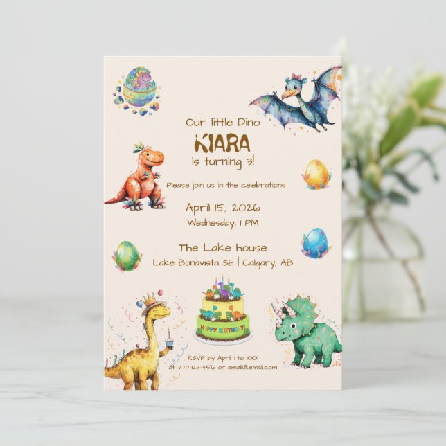 Kinder-Dinosaurier-Geburtstags-Einladung Einladung (Stehend Vorderseite)