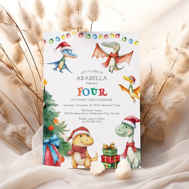 Kinder Dinosaurier Vierte Geburtstagsparty Einladu Einladung (Von Creator hochgeladen)