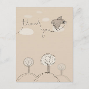 Kinder Doodle Bird Trees Hills Danke Postcard Postkarte
