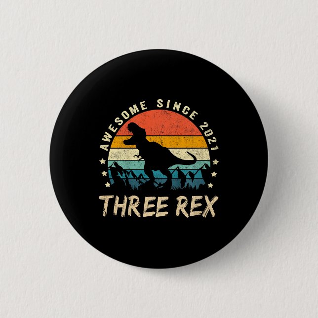 Kinder Drei Rex 3. Geburtstag Dritter Dinosaurier  Button (Vorderseite)