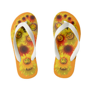 Kinder dunkle Orange Unisex Sonnenblumen Flip Flop