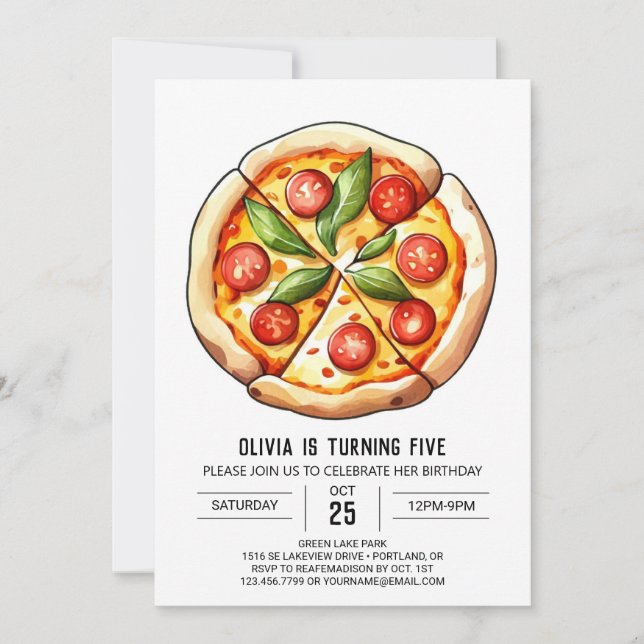 Kinder Einfache Pizza Geburtstag Einladung (Vorderseite)