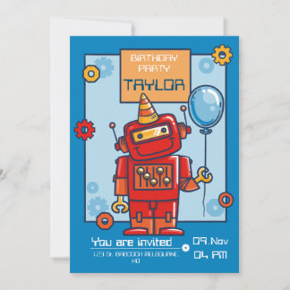 Kinder Einladung zum Geburtstag mit Roboter