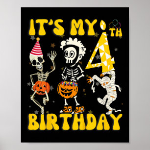 Kinder Es ist mein 4. Geburtstag Junge Funny Skele Poster