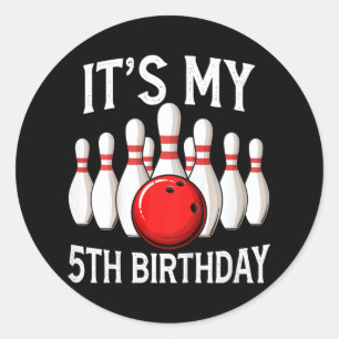 Kinder Es ist mein 5. Geburtstag Bowling Bowler 5 Runder Aufkleber