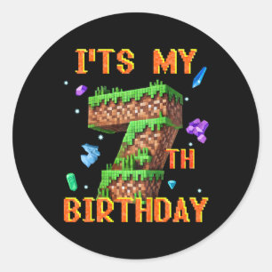 Kinder Es ist mein 7. Geburtstag Pixel Gamer Party Runder Aufkleber