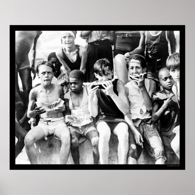 Kinder essen Wassermelon 1910 Poster (Vorne)