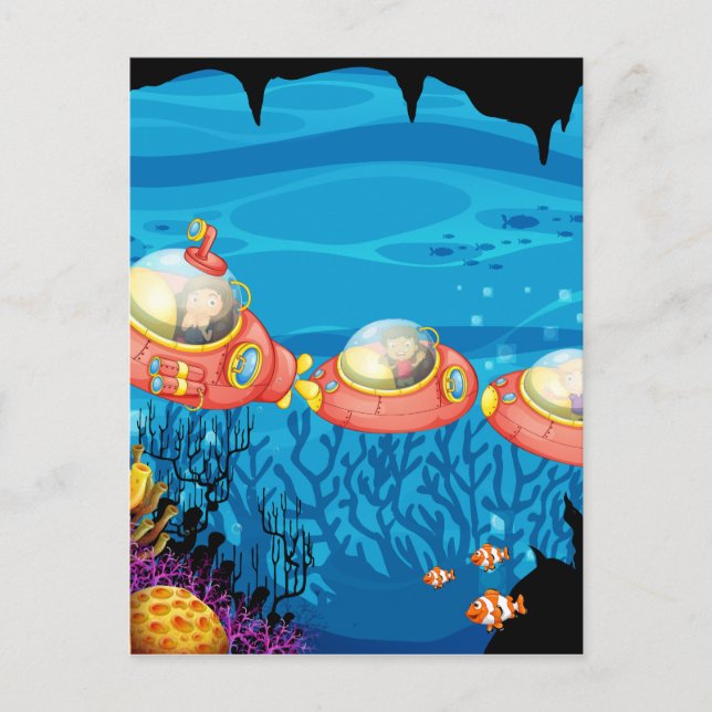 Kinder fahren unter Wasser Postkarte (Vorderseite)