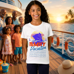 Kinder Familien Kreuzfahrt Blau/Orange Urlaub Sonn T-Shirt