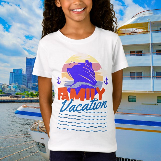 Kinder Familien Kreuzfahrt Blau/Orange Urlaub Sonn T-Shirt (A fun loving keepsake t shirt of your special vacation.)