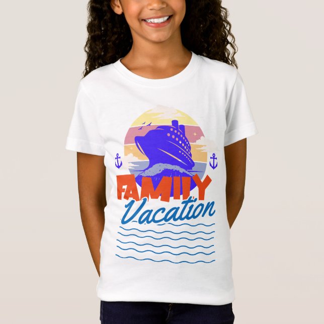 Kinder Familien Kreuzfahrt Blau/Orange Urlaub Sonn T-Shirt (Vorderseite)