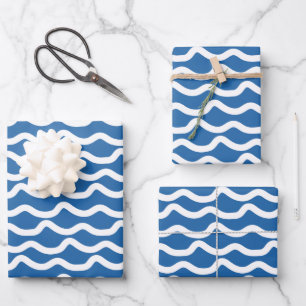 Kinder farbenfrohe blaue und weiße Wavy Lines Geschenkpapier Set