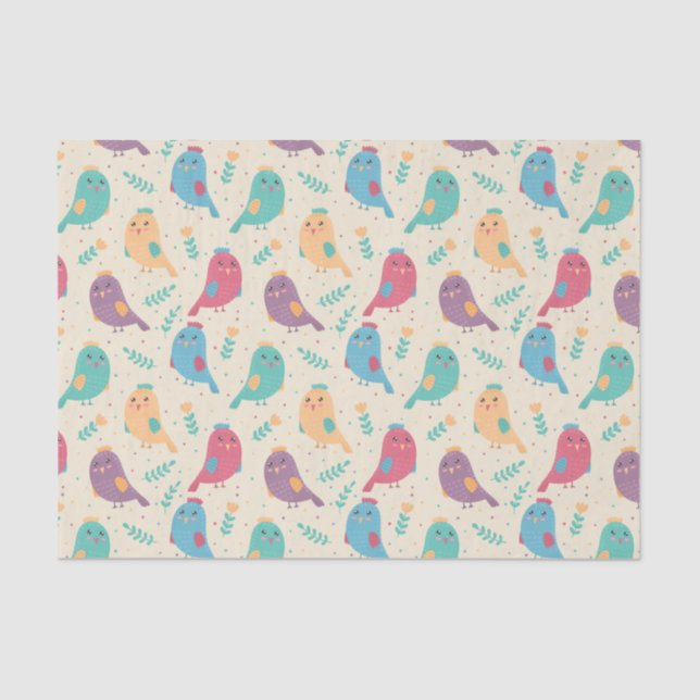 Kinder farbenfrohe Vögel mit Tulpen Seidenpapier (Vorderseite)