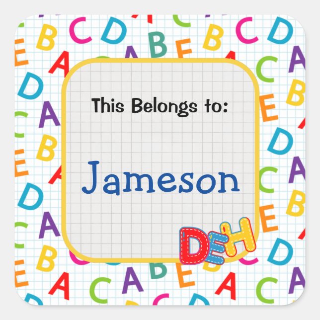 Kinder farbiges Schulmuster Quadratischer Aufkleber (Vorderseite)