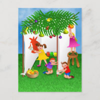 Kinder feiern das jüdische Fest von Sukkot