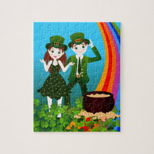 Kinder feiern den St. Patrick's Day mit dem Grün Puzzle