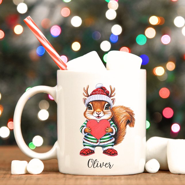 Kinder Festliche Eichhörnchen Weihnachten Tasse (Merry Christmas reindeer squirrel, custom mug. )