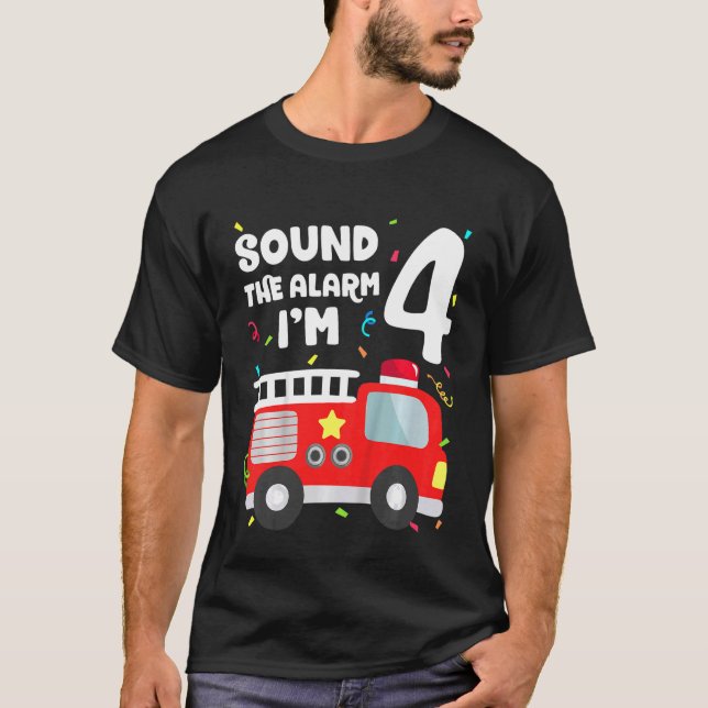 Kinder Feuerwehrwagen 4. Geburtstag Kleinkind Kids T-Shirt (Vorderseite)