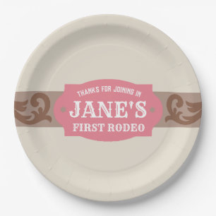 Kinder FIrst Rodeo Rosa/Braun Western Geburtstag Pappteller