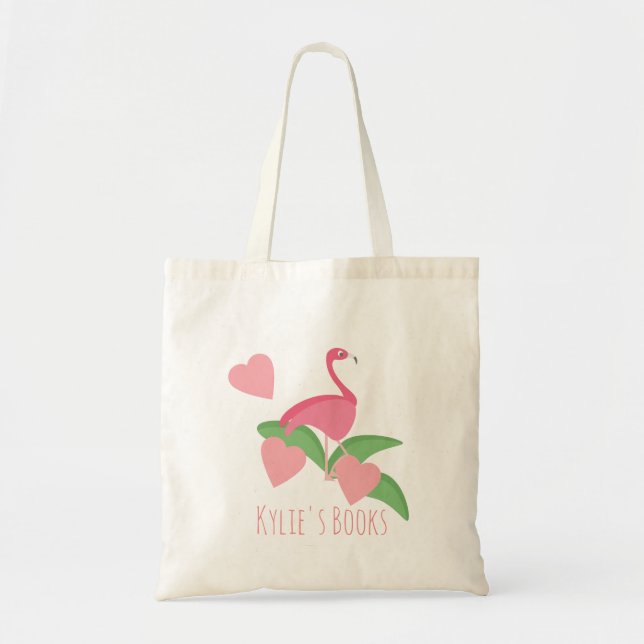 Kinder Flamingo Hearts Library Book Tote Bag Tragetasche (Vorne)