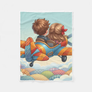 Kinder fliegen in einem kleinen bunten Flugzeug Fl Fleecedecke